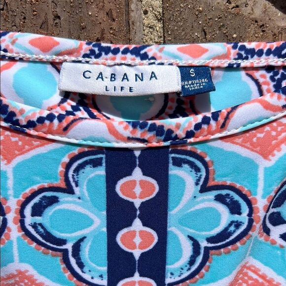 Cabana Life Colorful Geometric Pattern Coral Blue Summer Sun Beach Tie Dress S - Picture 5 of 16